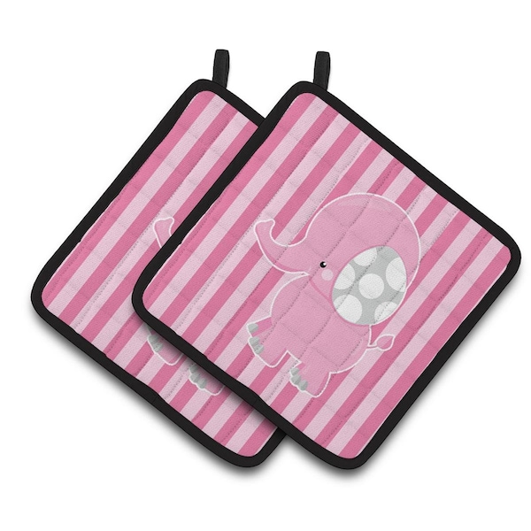 Carolines Treasures Elephant on Pink Stripes Pair of Pot Holders - BB6955PTHD