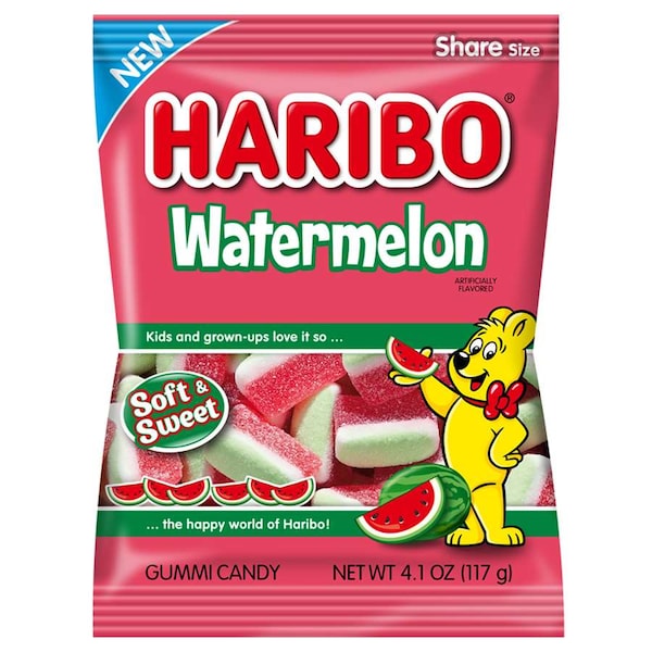 Haribo Golosinas Sandía Gomosos 4.1 oz. Bolsas, paquete de 12 - 72333