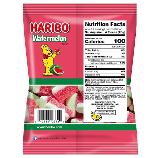 Haribo Golosinas Sandía Gomosos 4.1 oz. Bolsas, paquete de 12 - 72333