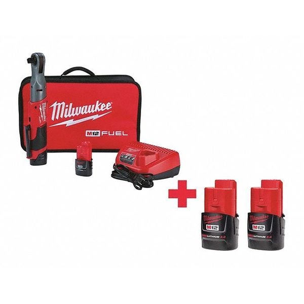 Milwaukee Tool M12(TM) 12V 1/2" Cordless Ratchet Kit - 2558-22, 48-11-2420, 48-11-2420