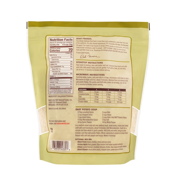 Bobs Red Mill Alimentos Naturales Copos de Papa de Bob's Red Mill 16 oz. Bolsas con Cierre, Paquete de 4 - 1454S164