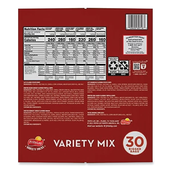 Mezcla de variedad clásica Frito-Lay, surtido, 30 bolsas/caja - 28400702270