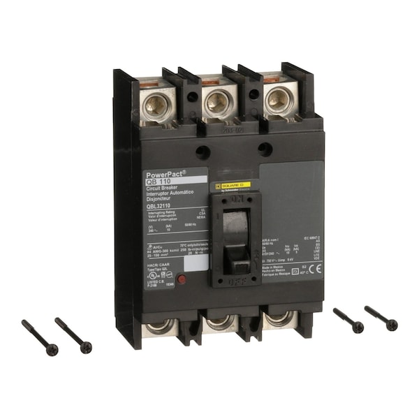 Square D Molded Case Circuit Breaker, QBL Series, 110A, 3 Pole, 240V AC, 10kA at 240V AC - QBL32110