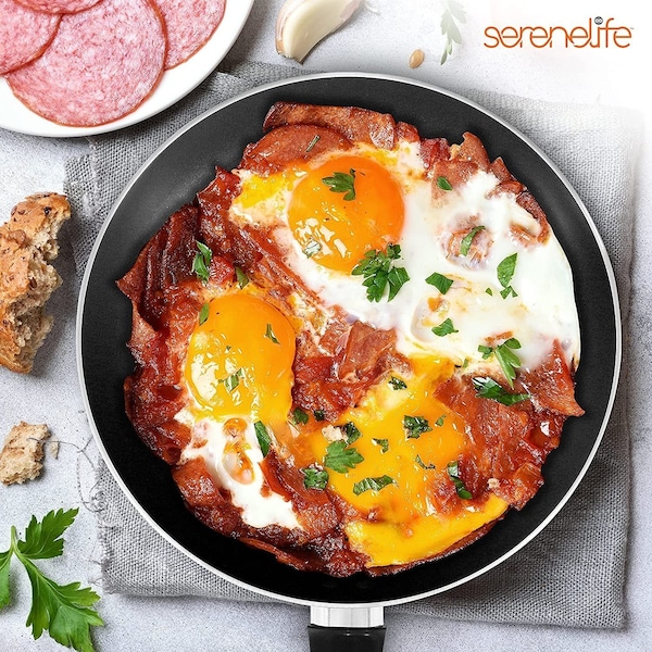 Serenelife Kitchenware Pots & Pans Set – Basic Kitchen Cookware, Black Non-Stick Coating Inside, Heat Resistant - SLCW6BLK