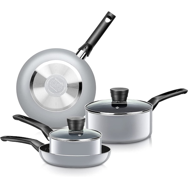 Serenelife Kitchenware Pots & Pans Set – Basic Kitchen Cookware, Black Non-Stick Coating Inside, Heat Resistant - SLCW6BLK