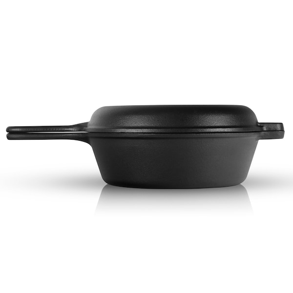 Commercial Chef 3 Qt Cast Iron Dutch Oven with Skillet Lid - CHFL3CC