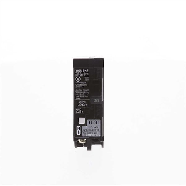 Siemens Circuit Breaker, 30A, 1 Pole, 120V AC, 10kA at 120V AC - QF130AN