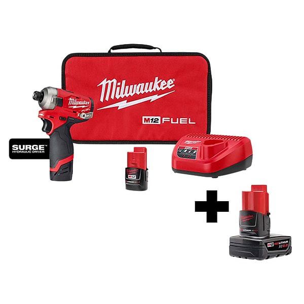 Milwaukee Tool Impact Driver Kit, 1/4 in Hex Drive, 12VDC - 2551-22, 48-11-2460
