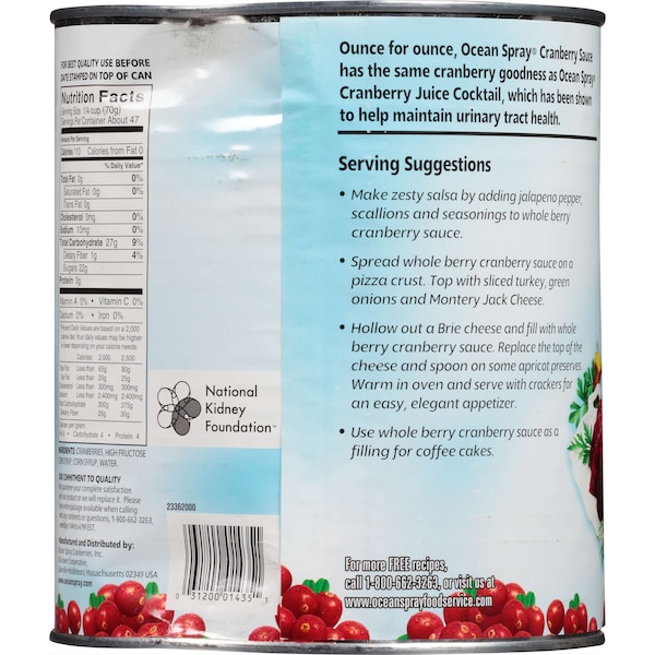 Ocean Spray Salsa de Arándano Entero en Lata de 10 lbs, Paquete de 6 - 01435
