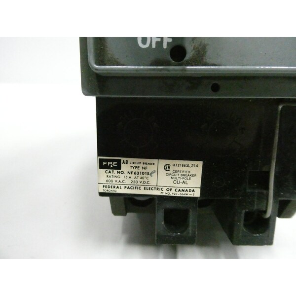 Federal Pacific Molded Case Circuit Breaker, 15A, 3 Pole, 600V AC - NF631015