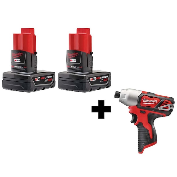 Milwaukee Tool M12 Battery Pack, M12 Impact Driver - 48-11-2412, 2462-20