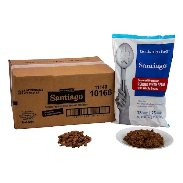 Frijoles Pintos Refritos Vegetarianos Condimentados de Temporada Baf Santiago Santiago 28.1 oz. Bolsas, Paquete de 6 - 10166