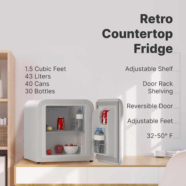 Husky Retro 1.5 Cu.Ft/43L Mini Fridge, White - OSFR003-WM