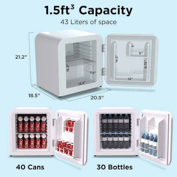 Husky Retro 1.5 Cu.Ft/43L Mini Fridge, White - OSFR003-WM