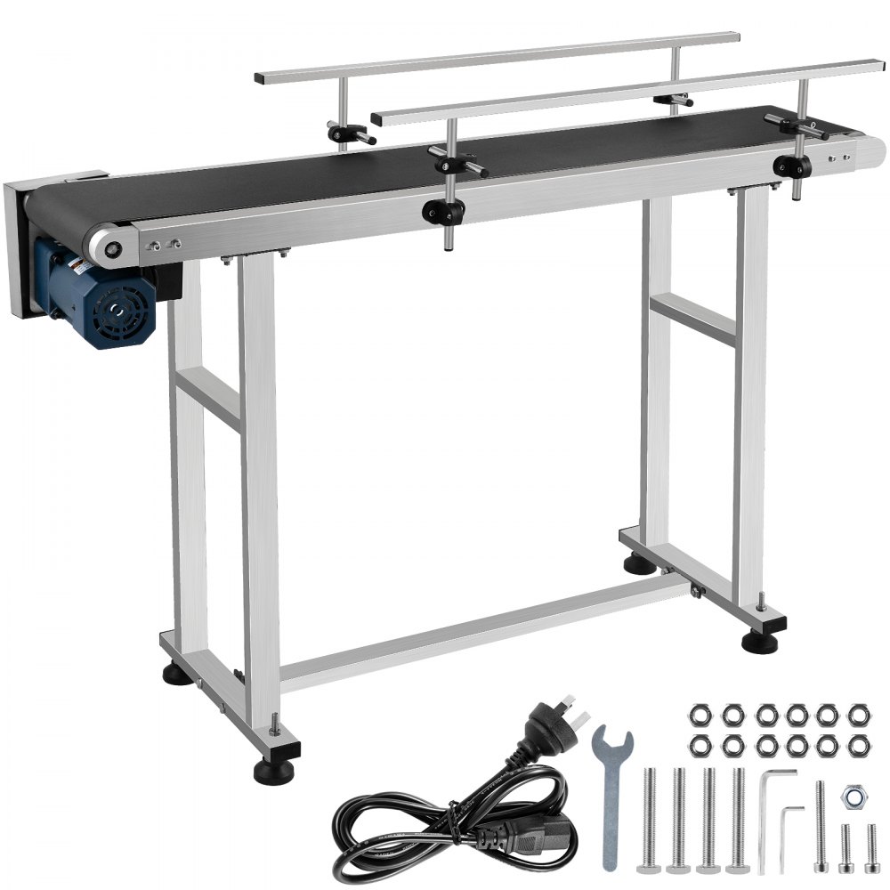 VEVOR Belt Conveyor 59 x 7.8 inch Conveyor Table Heavy Duty Stainless Steel Motorized Belt Conveyor for Inkjet Coding Applications Powered Rubber PVC Belt Anti Static (Double Guardrail) - DHLPMSSJ000000001V1