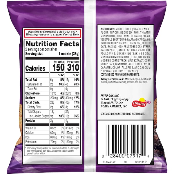 Abuelitas 2.50 oz. Galleta grande de avena con pasas, PAQ60 - 45093.