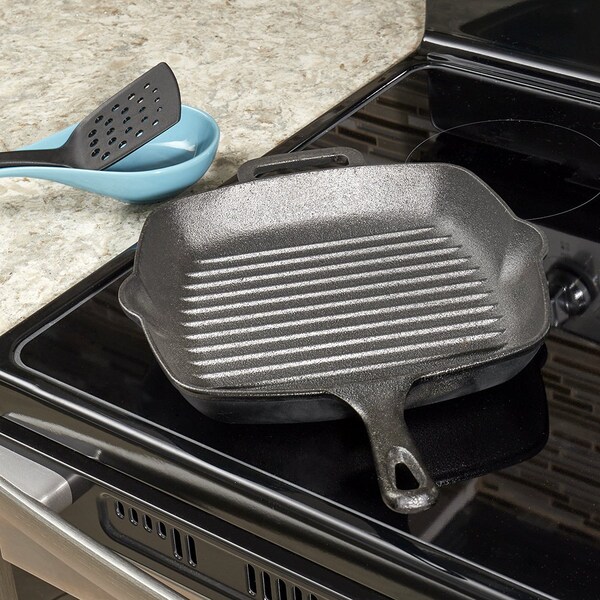 Hds Trading 10inch PreSeasoned Cast Iron Square Grill Pan - ZOR95874