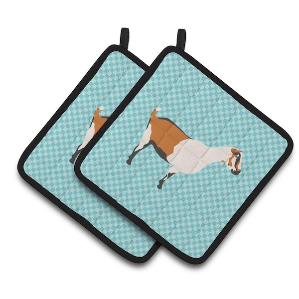 Carolines Treasures Alpine Goat Blue Check Pair of Pot Holders - BB8054PTHD