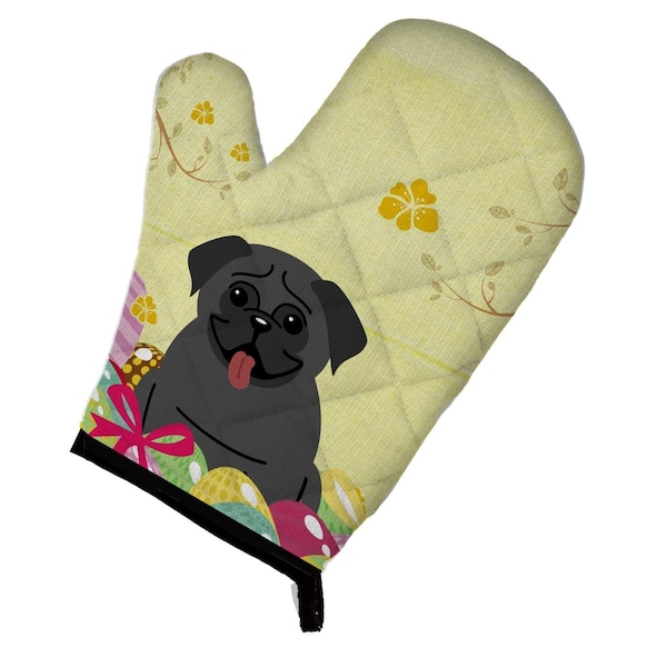 Carolines Treasures Easter Eggs Pug Black Oven Mitt - BB6006OVMT