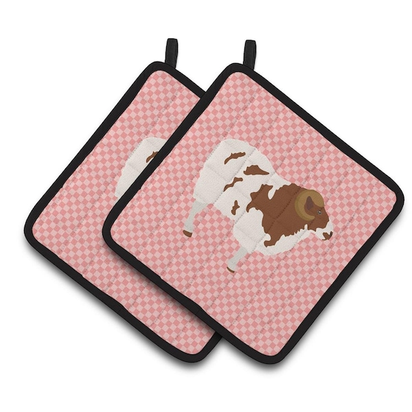 Carolines Treasures Jacob Sheep Pink Check Pair of Pot Holders - BB7975PTHD