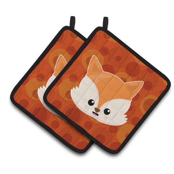 Carolines Treasures Baby Fox Face Polkadots Pair of Pot Holders - BB7089PTHD