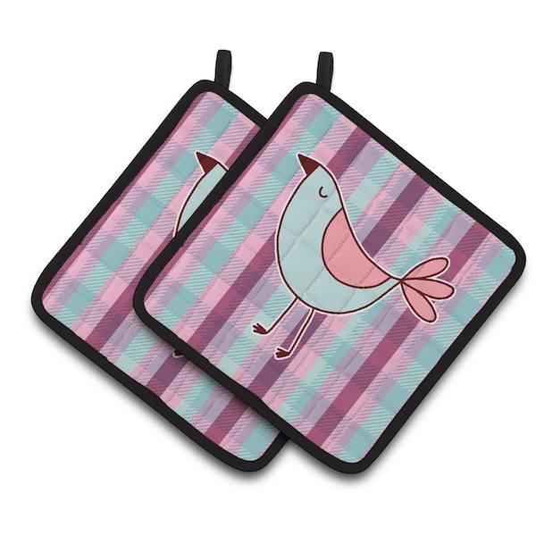 Carolines Treasures Bird on Purple Plaid Pair of Pot Holders - BB6833PTHD