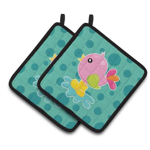 Carolines Treasures Bird in Rainboots & Puddle Pair of Pot Holders - BB7103PTHD