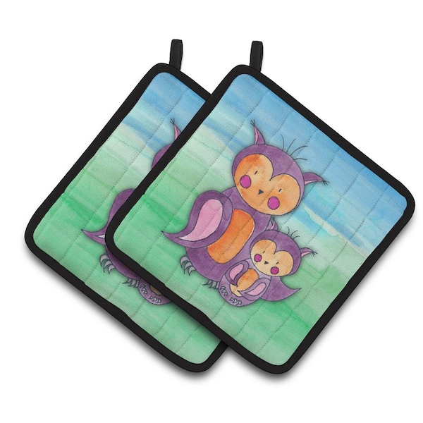 Carolines Treasures Momma & Baby Owl Watercolor Pair of Pot Holders - BB7430PTHD