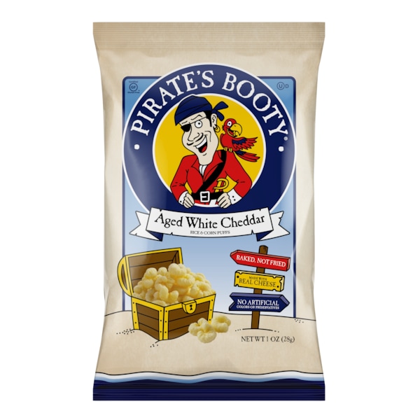 Botín de Piratas: Botanas de Queso Cheddar Blanco Añejado de Pirate's Booty, Bolsa de 1 oz., Paquete con 24 - 81660104