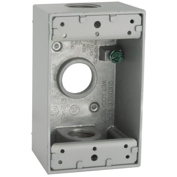 Hubbell Weatherproof Box, 3-Outlet, 1-Gang, Aluminum, Gray, Powder-Coated - 5324-5