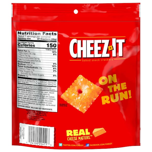 Cheez-It Cheez-It Bolsa de Aperitivos Recerrable Original Galletas 7 oz. Bolsa, Paquete de 6 - 2410020408