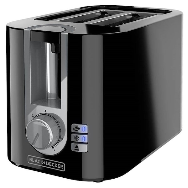 Applica Consumer Products Black+Decker Toaster, 850 W, 2 -Slice, 6, Knob Control, Aluminum/Plastic, Black - TR0025B