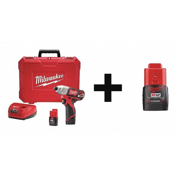 Milwaukee Tool M12 1/4" Hex Cordless Impact Driver Kit - 2462-22, 48-11-2420