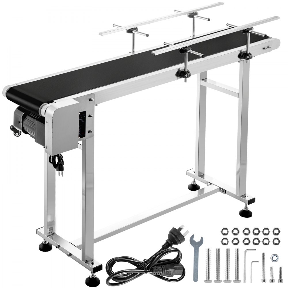 VEVOR Length 59-Inch Belt Conveyor, Width 15.7-Inch PVC Conveyor Belt, Motorized Conveyor Industrial Transport Conveyor, w/Double Guardrails Anti-Static Adjustable Conveyor Table - PDSSJ150X40SX0001V1