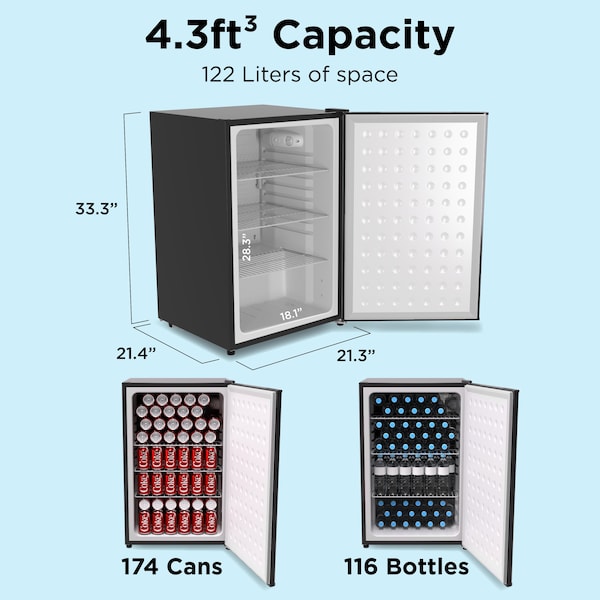 Husky 4.3 Cu.Ft/122L Mini Fridge, Black - OSFS020-BXL