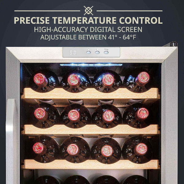 Ivation 28-Bottle Compressor Freestanding Wine Cooler Refrigerator - Stainless Steel - IVFWCC281WSS