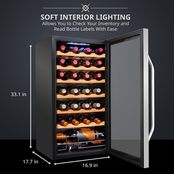 Ivation 28-Bottle Compressor Freestanding Wine Cooler Refrigerator - Stainless Steel - IVFWCC281WSS