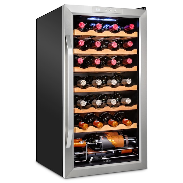 Ivation 28-Bottle Compressor Freestanding Wine Cooler Refrigerator - Stainless Steel - IVFWCC281WSS
