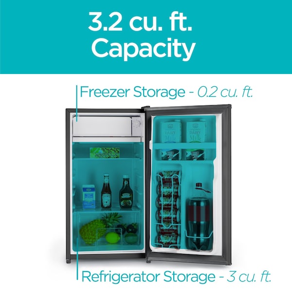 Black & Decker Compact Refrigerator Energy Star Single Door Mini Fridge with Freezer, 3.2 Cubic Feet, Black - BCRK32B