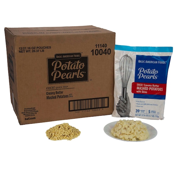 Papas Baf Pearls Excel con mantequilla cremosa y puré de papas con cáscara de 27.16 onzas. Bolsa de 12 piezas - 10040.