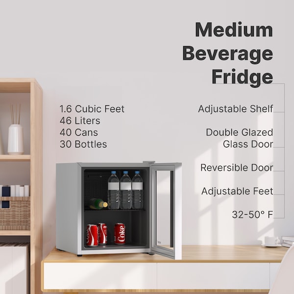 Husky Glass Door 1.6 Cu.Ft/46L Mini Fridge, White - OSFG012-WM