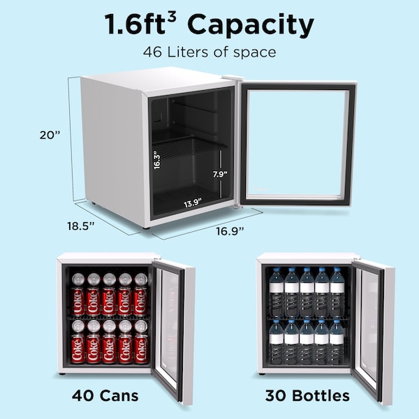 Husky Glass Door 1.6 Cu.Ft/46L Mini Fridge, White - OSFG012-WM