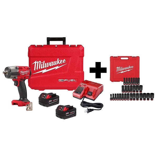 Milwaukee Tool M18 1/2" MTIW w Pin + 29PC Socket Set - 2962P-22R,49-66-7016