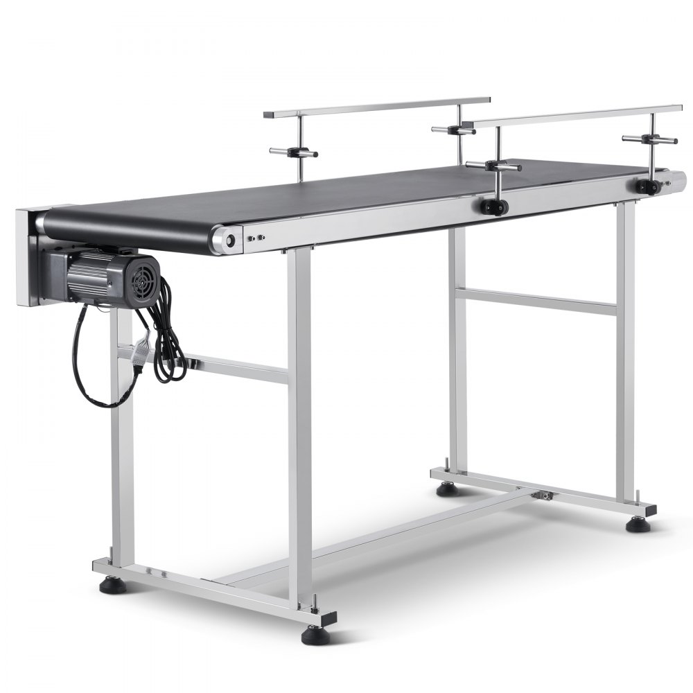 VEVOR Belt Conveyor, 59 x 15.7 inch Conveyor Table, Heavy Duty Stainless Steel Motorized Belt Conveyor for Inkjet Coding Applications Powered PVC Belt Anti-Static Adjustable Speed (Double Guardrail) - PDSSJ59X157IYEP9OV1