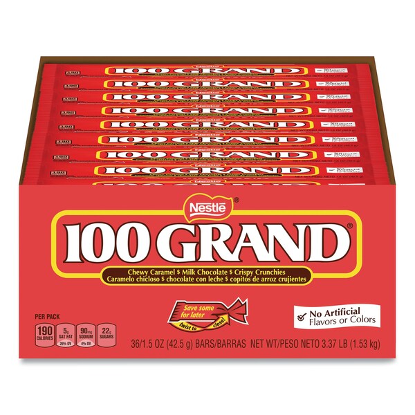 Barritas de caramelo de chocolate 100 Grand, tamaño completo, 1.5 oz, paquete de 36 - 11000599.
