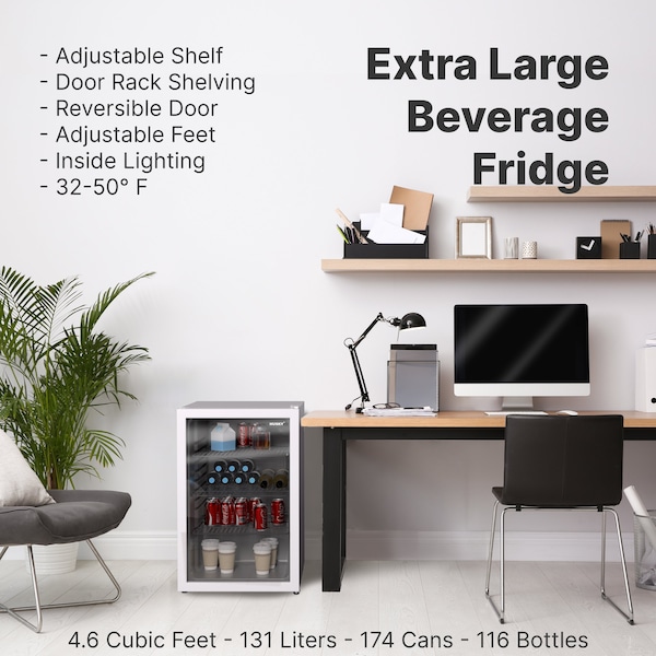 Husky Glass Door 4.6 Cu.Ft/131L Mini Fridge, White - OSFG024-WXL