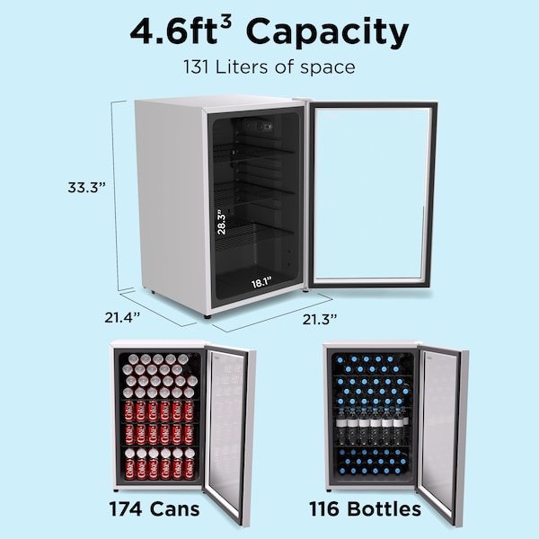 Husky Glass Door 4.6 Cu.Ft/131L Mini Fridge, White - OSFG024-WXL