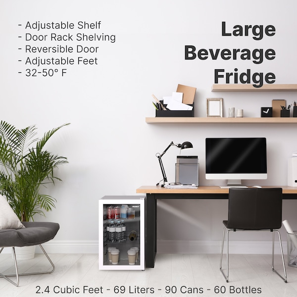 Husky Glass Door 2.4 Cu.Ft/69L Mini Fridge, White - OSFG018-WL