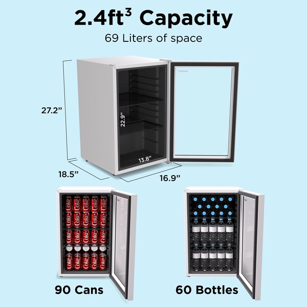 Husky Glass Door 2.4 Cu.Ft/69L Mini Fridge, White - OSFG018-WL