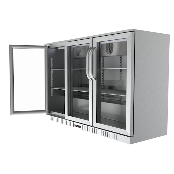 Koolmore 3 Door Stainless Steel Back Bar Cooler Counter Height Glass Door Refrigerator - BC-3DSW-SS